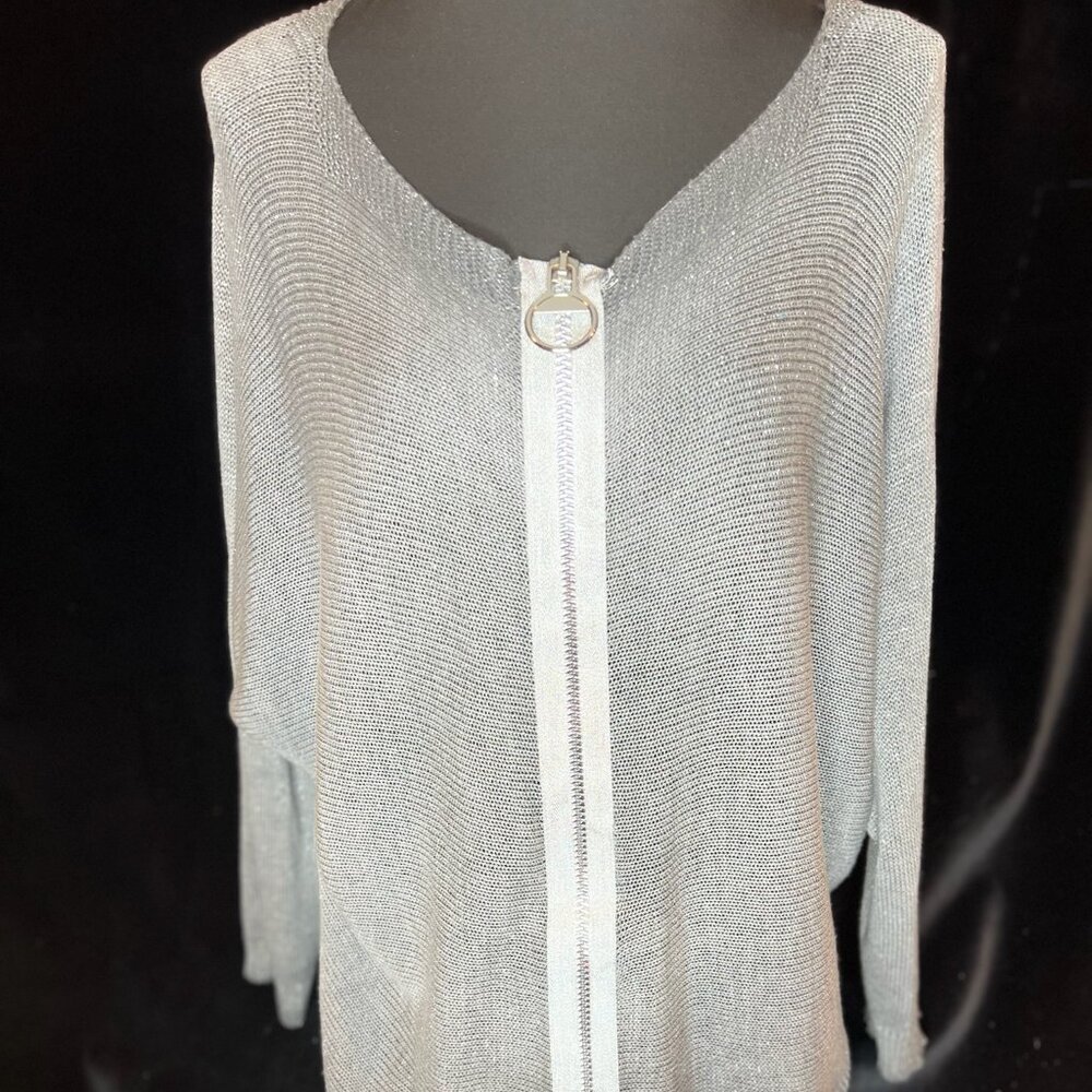 Distressed Zip-Up Sweater